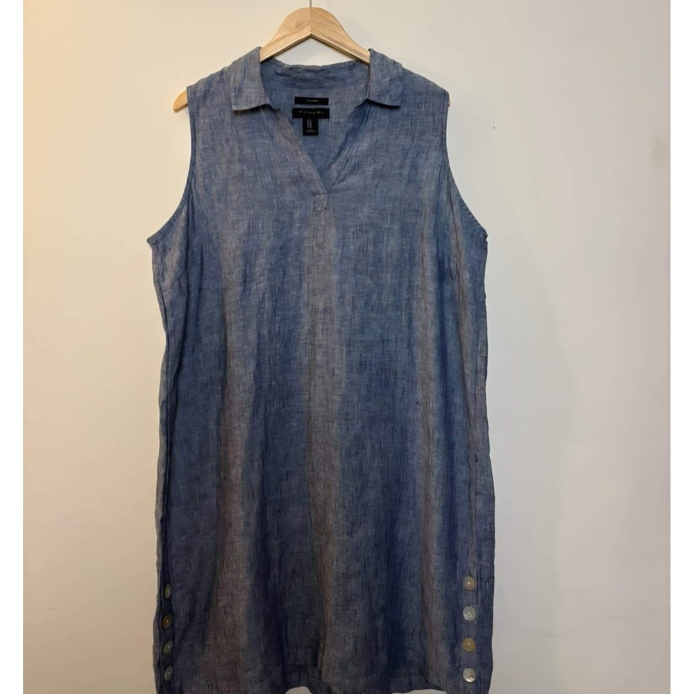 Tahari Womens Blue 100% Linen Sleeveless V-Neck Shift Dress Plus Size 1X